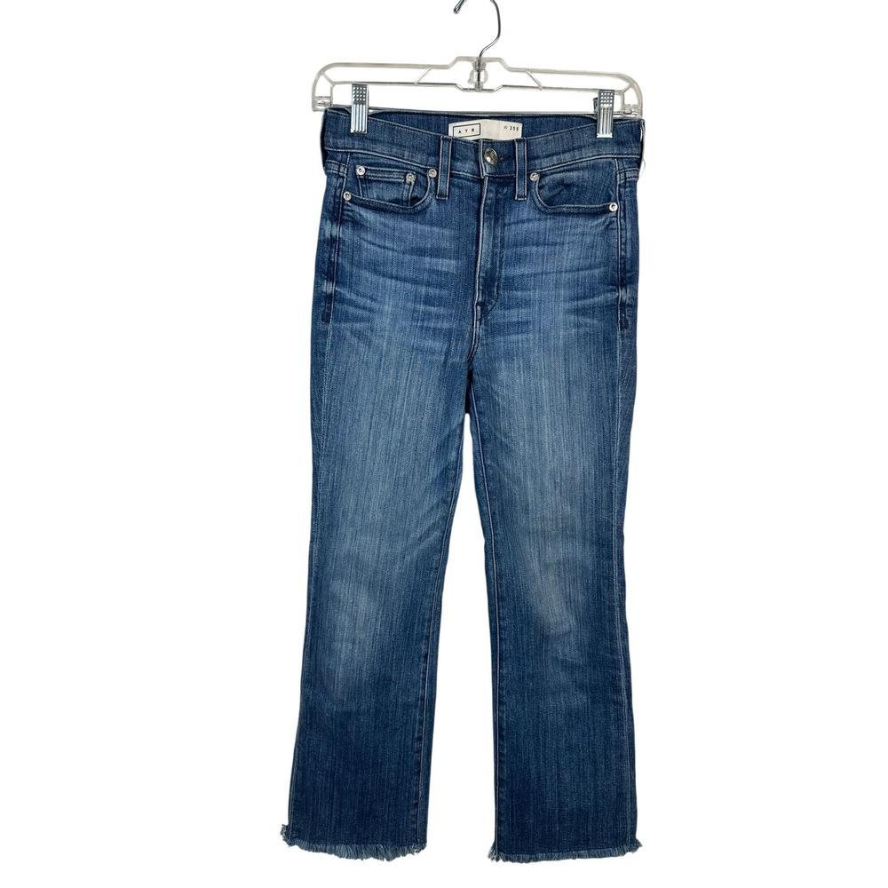 AYR The Pop Jeans Women 25S Blue Excellent High Rise Cropped Raw Hem Stretch